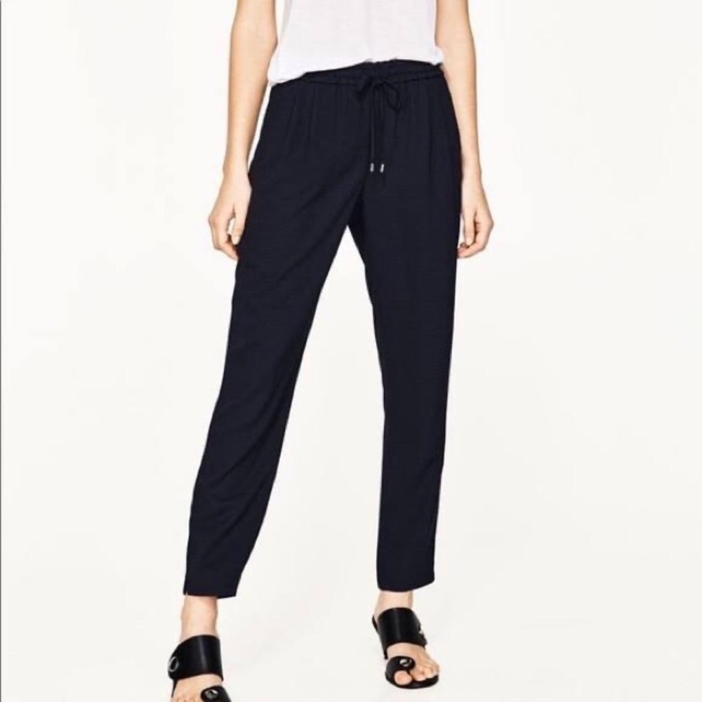 Zara Drawstring Basic Collection Black Pants - image 2